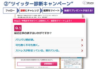 ②“ツイッター診断キャンペーン”
フォロー   診断にチャレンジ   結果をツイート   抽選でプレゼントが当たる!
 