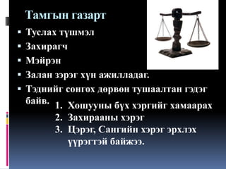 Тамгын газарт






Туслах түшмэл
Захирагч
Мэйрэн
Залан зэрэг хүн ажилладаг.
Тэднийг сонгох дөрвөн тушаалтан гэдэг
байв. 1. Хошууны бүх хэргийг хамаарах
2. Захирааны хэрэг
3. Цэрэг, Сангийн хэрэг эрхлэх
үүрэгтэй байжээ.

 