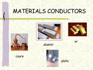 MATERIALS CONDUCTORS coure alumini   or plata 