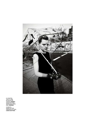 ci-contre :
top et Jupe
en natté de
coton, CHANEL.
gants en soie
interlock impri-
mée, HERMèS.

à droite :
robe en cuir,
organza et soie,
LOUIS VUITTON.
 