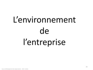 L’environnement
de
l’entreprise
Cours de Management des Organisations - 2011- G.Zara
33
 