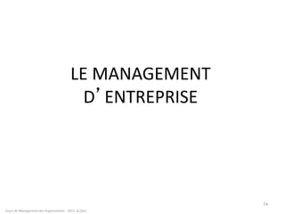 LE MANAGEMENT
D’ENTREPRISE
Cours de Management des Organisations - 2011- G.Zara
74
 