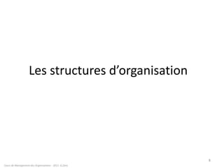 Les structures d’organisation
Cours de Management des Organisations - 2011- G.Zara
8
 