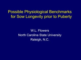 Possible Physiological Benchmarks
 for Sow Longevity prior to Puberty


             W.L. Flowers
     North Carolina State University
             Raleigh, N.C.
 