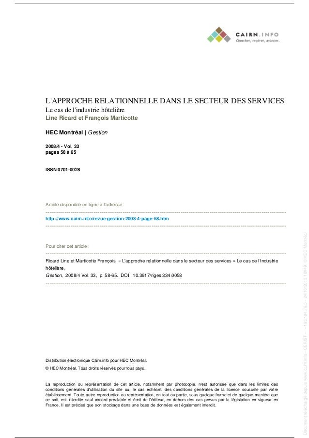 Le marketing relationnel appliqué au cas de l'hotellerie