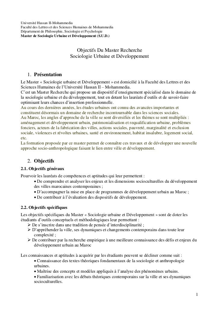 Le master sociologie urbaine & developpement