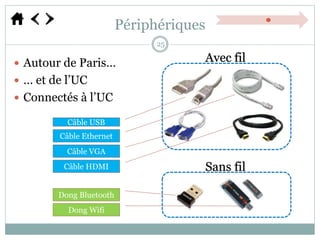 Périphériques
 Autour de Paris…
 … et de l’UC
 Connectés à l’UC
Avec fil
Sans fil
25
Câble USB
Câble Ethernet
Câble VGA
Câble HDMI
Dong Bluetooth
Dong Wifi
 