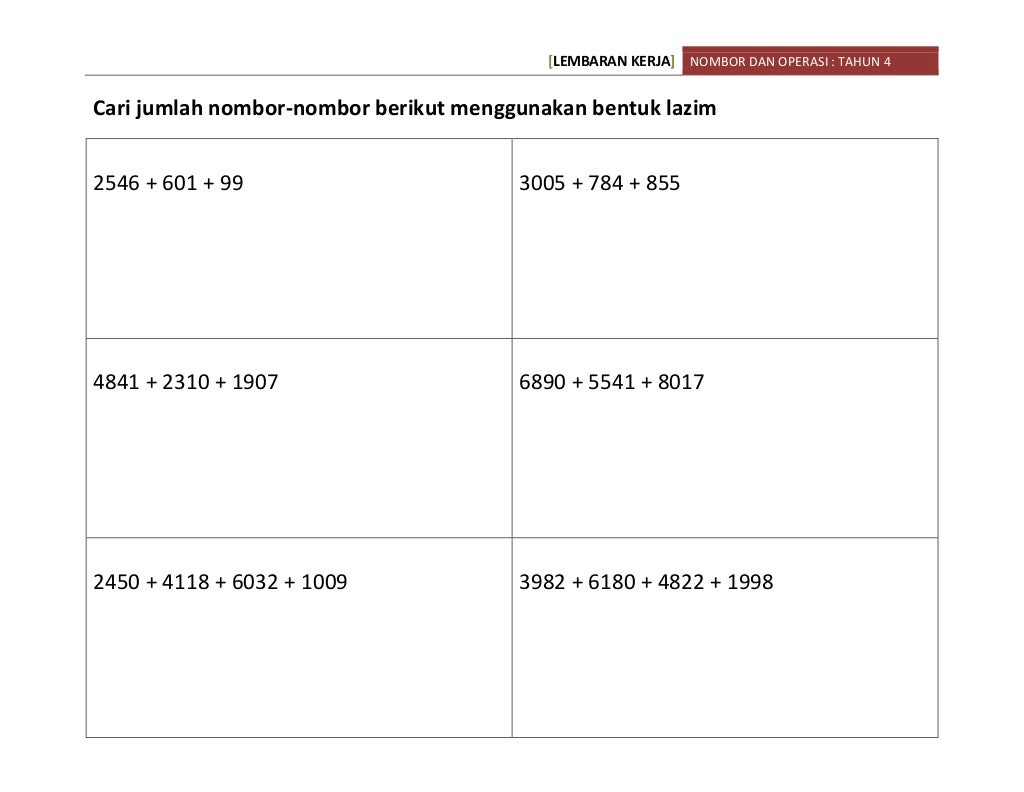 Lembaran Kerja Matematik Tambah