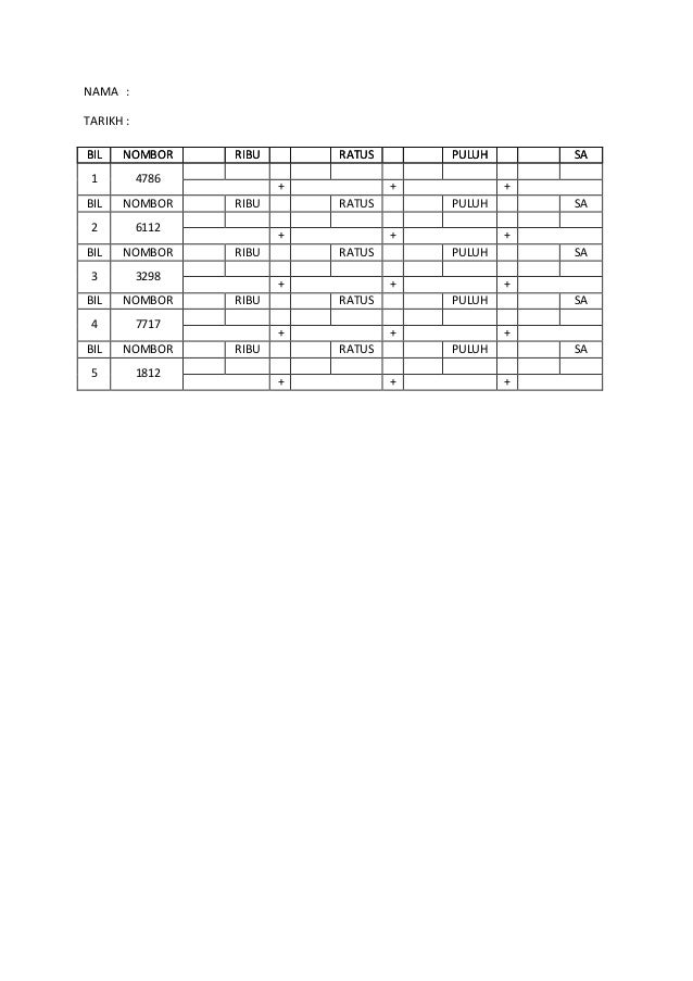 LEMBARAN POLA NOMBOR NUMERASI TAHUN 3
