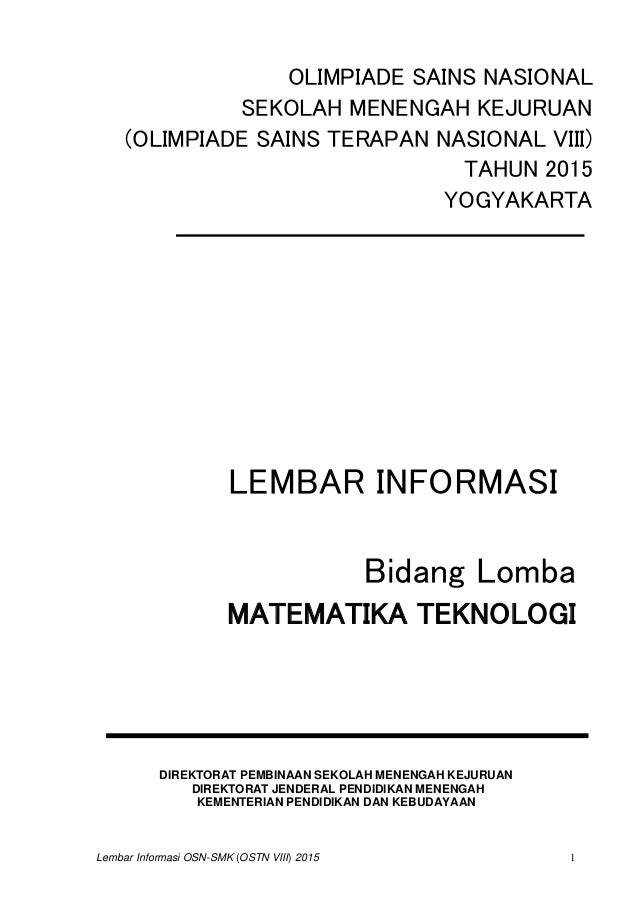 Kisi Kisi Olimpiade Sains Nasional Smk 2015