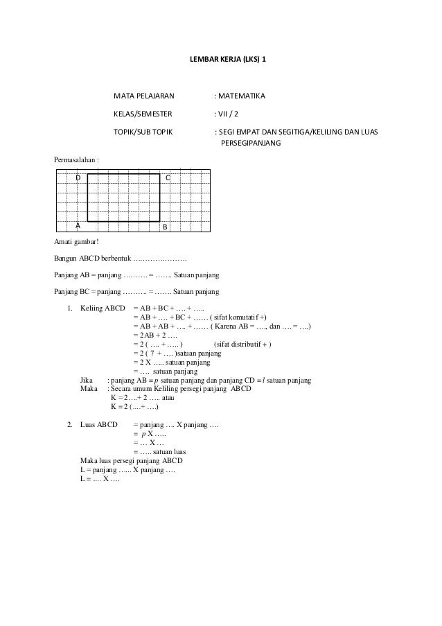Contoh Latihan Soal: Soal Matematika Kelas 4 Keliling Dan Luas Persegi