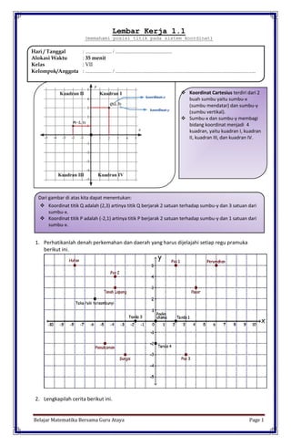 Belajar Matematika Bersama Guru Ataya Page 1
Lembar Kerja 1.1
(memahami posisi titik pada sistem koordinat)
Perhatikan Gam...