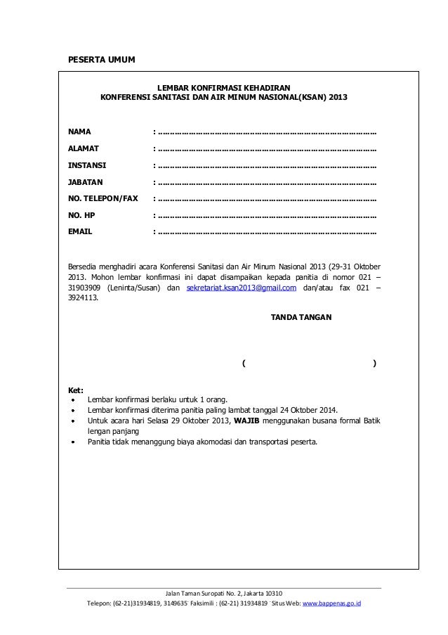 Lembar konfirmasi peserta umum ksan 2013 Lembar konfirmasi peserta umum ksan 2013