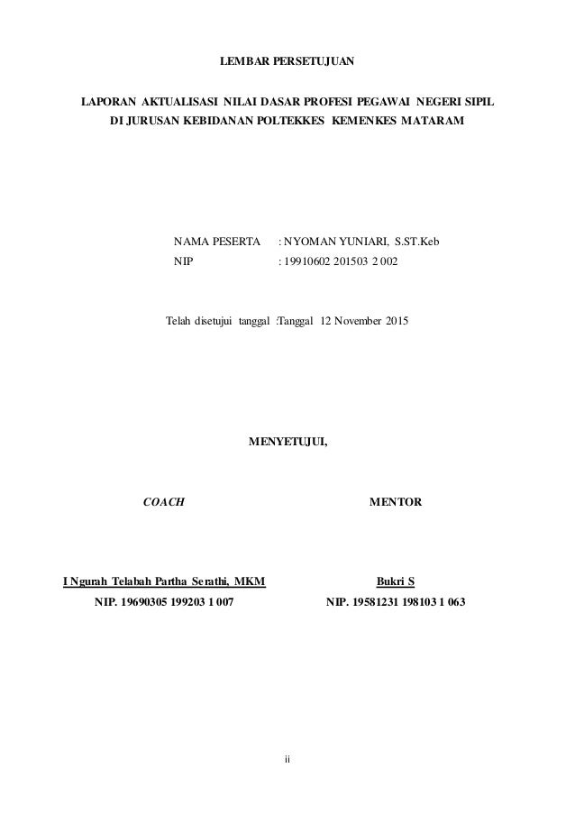 Lembar pengesahan, dl laporan prajabatan pola baru