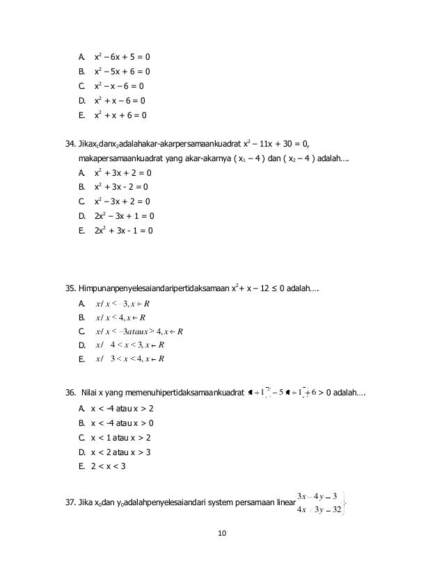Lembar soal matematika kelas x paket b