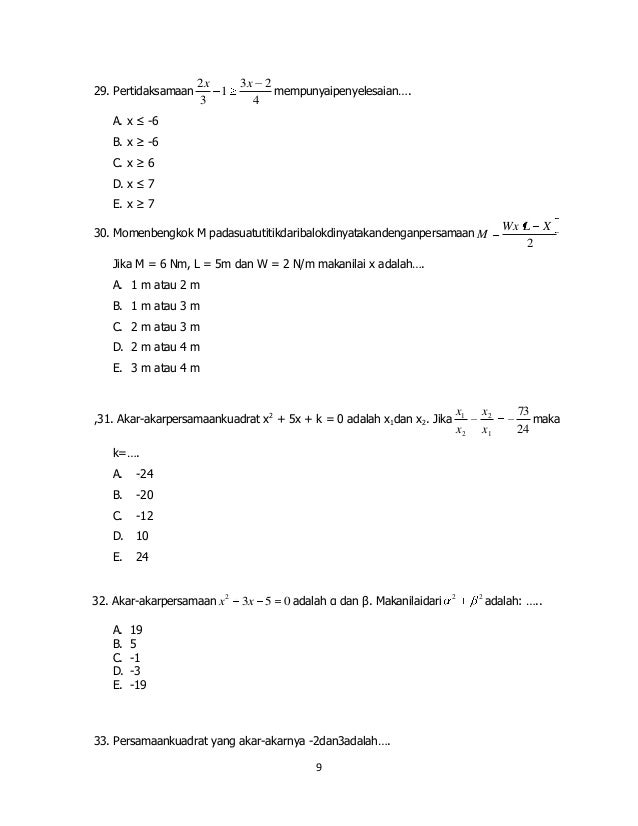 Lembar Soal Matematika Kelas X Paket B