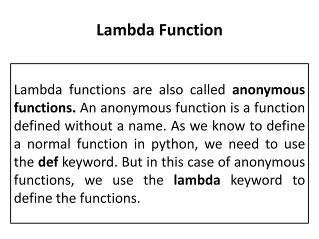Python Lambda Function | PPTX