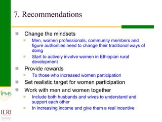 Strategies in increasing women’s participation in commodity value chain development: Lesson from IPMS experiences