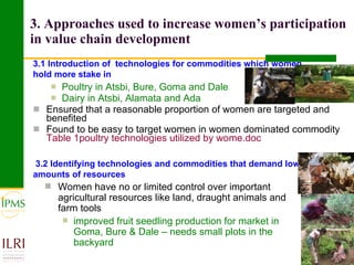 Strategies in increasing women’s participation in commodity value chain development: Lesson from IPMS experiences