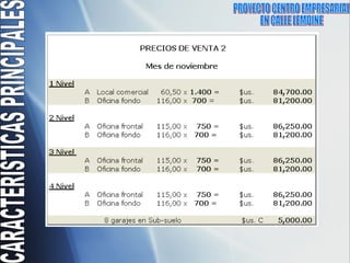 PROYECTO CENTRO EMPRESARIAL  EN CALLE LEMOINE  CARACTERISTICAS PRINCIPALES 