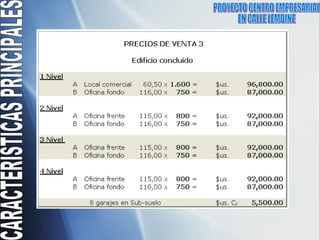 PROYECTO CENTRO EMPRESARIAL  EN CALLE LEMOINE  CARACTERISTICAS PRINCIPALES 