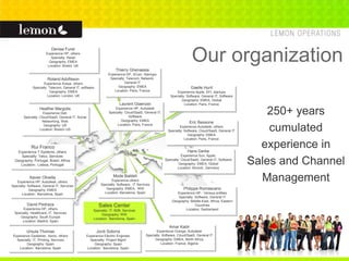 Laurent Glaenzer
Experience HP, Autodesk
Specialty: Cloud/SaaS, General IT,
Software
Geography: EMEA
Location: Paris, France
Thierry Ghenassia
Experience HP, 3Com, Startups
Specialty: Telecom, Network,
General IT
Geography: EMEA
Location: Paris, France
Hans Gerke
Experience Sun, Apple,
Specialty: Cloud/SaaS, General IT, Software
Geography: EMEA, Global
Location: Munich, Germany
Gaelle Hunt
Experience Apple, EFI, startups
Specialty: Software, General IT, Software
Geography: EMEA, Global
Location: Paris, France
Xavier Olivella
Experience HP, Autodesk, others
Specialty: Software, General IT, Services
Geography: EMEA
Location: Barcelona, Spain
Mode Baldeh
Experience others
Specialty: Software, IT Services
Geography: EMEA, WW
Location: Barcelona, Spain
Philippe Romascano
Experience HP - Verious entities
Specialty: Software, General IT
Geography: Middle-East, Africa, Eastern
Countries
Location: Switzerland
Roland Adoflsson
Experience Avaya, others
Specialty: Telecom, General IT, software
Geography: EMEA
Location: London, UK
Heather Margolis
Experience Dell,
Specialty: Cloud/SaaS, General IT, Social
Networking, Web
Geography: US
Location: Boston US
Eric Bessone
Experience Autodesk, others
Specialty: Software, Cloud/SaaS, General IT
Geography: EMEA
Location: Paris, France
Amar Kabli
Experience Orange, Autodesk
Specialty: Software, Cloud/SaaS, General IT
Geography: EMEA, North Africa
Location: France, Algeria
Our organization
David Pedraza
Experience HP, others
Specialty: Healthcare, IT, Services
Geography: South Europe
Location: Madrid, Spain
Ursula Thomas
Experience Gestetner, Xerox, others
Specialty: IT, Printing, Services
Geography: Spain
Location: Barcelona, Spain
Sales Center
Specialty: IT, B2B, Services
Geography: WW
Location: Barcelona, Spain
Jordi Sotorra
Experience Electric Engineer
Specialty: Project Mgmt
Geography: Spain
Location: Barcelona, Spain
250+ years
cumulated
experience in
Sales and Channel
Management
Denise Furet
Experience HP, others
Specialty: Retail
Geography: EMEA
Location: Bristol, UK
Rui Franco
Experience T-Systems, others
Specialty: Telco, Services
Geography: Portugal, Brasil, Africa
Location: Lisboa, Portugal
 