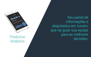 Predictive
Analytics
Seu painel de
informações e
diagnóstico em nuvem,
que vai guiar sua equipe
para as melhores
decisões.
 