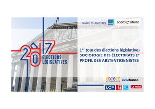 1 ©Ipsos. LÉGISLASTIVES 2017
11
1er tour des élections législatives
SOCIOLOGIE DES ÉLECTORATS ET
PROFIL DES ABSTENTIONNISTES
 