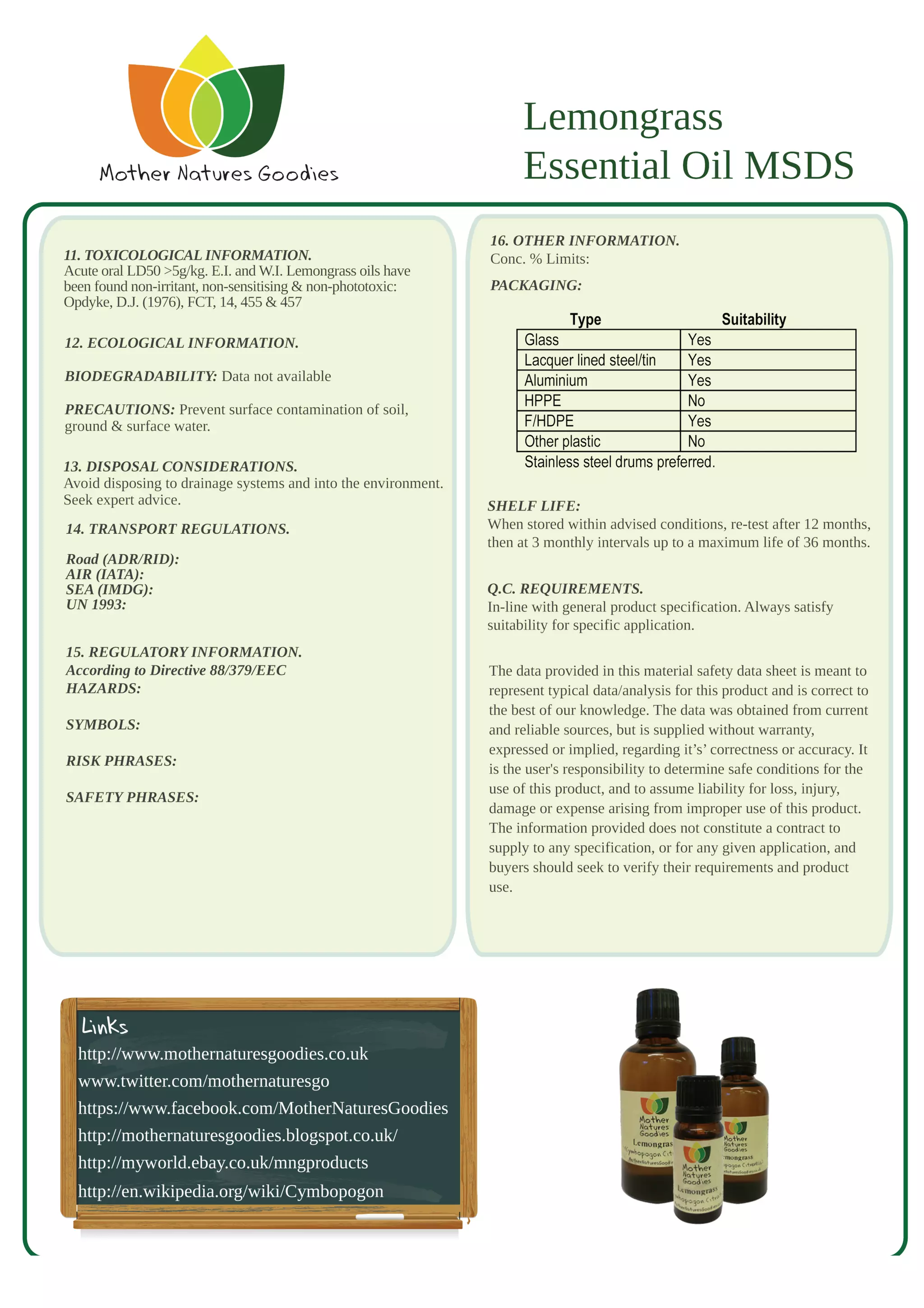 Lemongrass MSDS Safety Data Sheet PDF