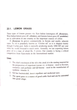 Production technology of Lemon grass and citronella grass
