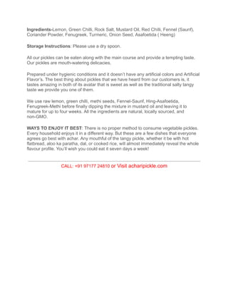 Lemon Green Chilli Pickle - Achari Pickle