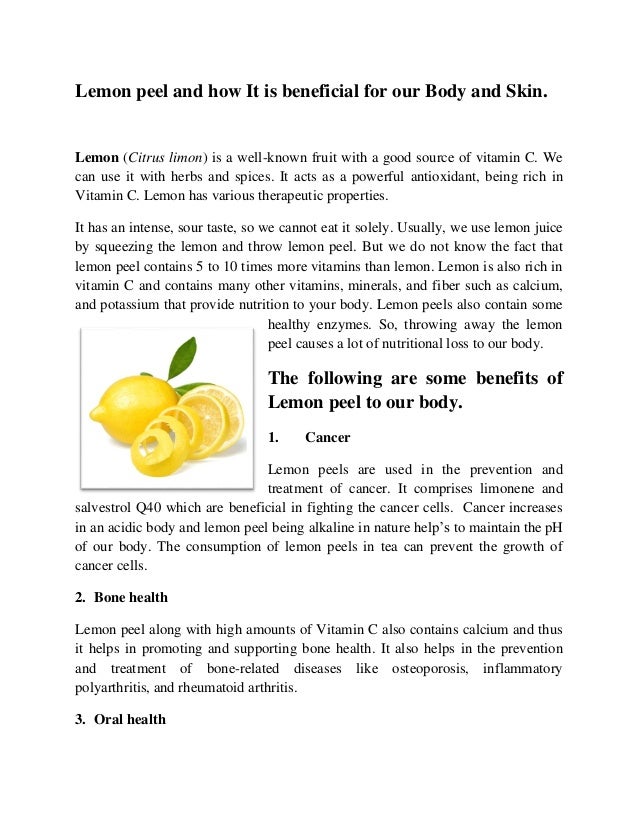 Lemon peel and its benefits for our Body and Skin