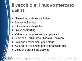 Il vecchio e il nuovo mercato
dell’IT


Networking cablato e wireless
 Server e Storage
 Infrastrutture classiche
 Clo...