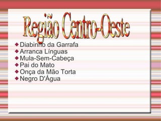 Diabinho da Garrafa Arranca Línguas Mula-Sem-Cabeça Pai do Mato Onça da Mão Torta Negro D'Água Região Centro-Oeste 