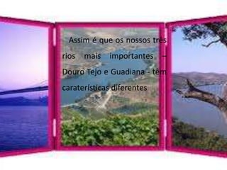 Assim é que os nossos três
rios mais importantes –
Douro Tejo e Guadiana - têm
caraterísticas diferentes
 