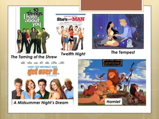 The Taming of the Shrew
Twelfth Night
Hamlet
The Tempest
A Midsummer Night’s Dream
 