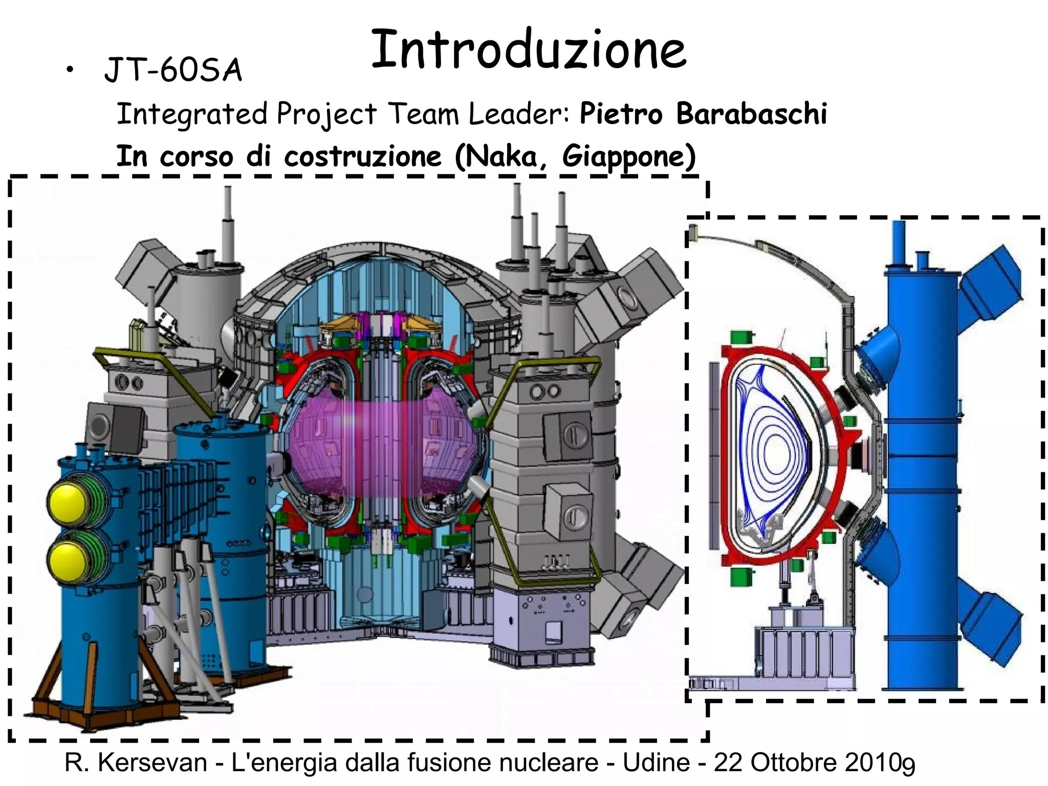 R. Kersevan - L'energia dalla fusione nucleare - Udine - 22 Ottobre 20109
Introduzione• JT-60SA
Integrated Project Team Leader: Pietro Barabaschi
In corso di costruzione (Naka, Giappone)
 
