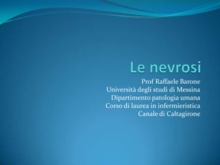 Prof Raffaele Barone
Università degli studi di Messina
Dipartimento patologia umana
Corso di laurea in infermieristica
Canale di Caltagirone
 