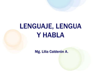 LENGUAJE, LENGUA
Y HABLA
Mg. Lilia Calderón A.