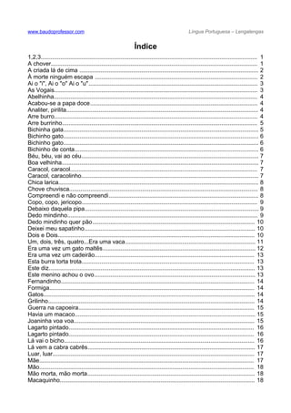 www.baudoprofessor.com Língua Portuguesa – Lengalengas
Índice
1,2,3..........................................................