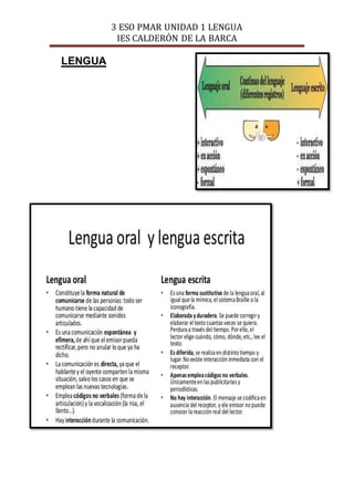3 ESO PMAR UNIDAD 1 LENGUA
IES CALDERÓN DE LA BARCA
LENGUA
 