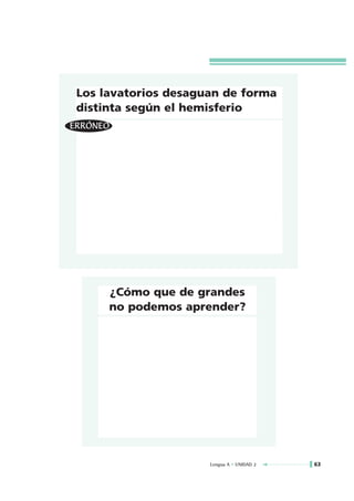 Los lavatorios desaguan de forma
distinta según el hemisferio




     ¿Cómo que de grandes
     no podemos aprender?




                     Lengua A • UNIDAD 2   63
 