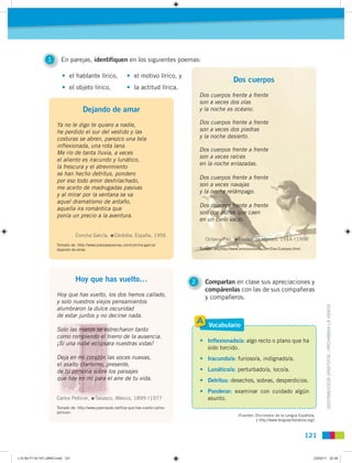 1      En parejas, identifiquen en los siguientes poemas:

                         • el hablante lírico,               • ...