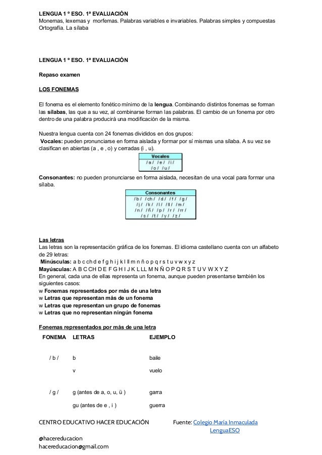 Lengua 1º Eso Monemas Lexemas La Silaba Lengua 1º Eso Monemas Lexemas La Silaba