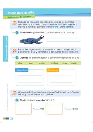 Pasos para escribir
                                             Redacción: texto instructivo

                                                             ¿Qué dibujo luego?

                                                   • ojos        • bigotes
                                                   • boca        • patas
                                                   • nariz       • cola
                                                   • orejas      • lomo...




                                                              ¿Cómo termino?

                                                   • coloreo     • limpio
                                                   • borro       • arreglo
                                                   • está listo • fin...


                                               4     Leo y comento lo que recomiendan estos amigos.

                                                 ¡Asegúrate que las personas
                                                 que reciban las instrucciones            Para eso sirve
                                                comprendan lo que tú escribes!           la gramática…
                                                                                            Te ayuda a
                                                                                          redactar bien.
',675,%8,Ï1 *5$78,7$  352+,%,'$ /$ 9(17$




                                                                              ¿Cómo
                                                                             lo logro?




                                               22
 