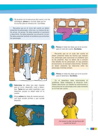 5    De acuerdo con la estructura del cuento y con las
     estrategias, piensa en muchas ideas que se
     te ocurran par...