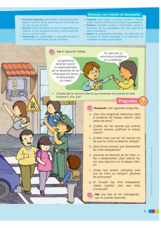 Destrezas con criterios de desempeño
• Escuchar y observar publicidades y campañas sociales,     • Comparar publicidades, ...