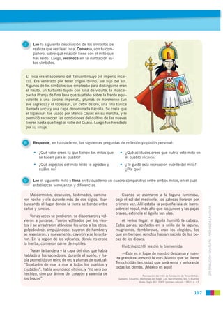 7    Lee la siguiente descripción de los símbolos de
     realeza que vestía el Inca. Conversa, con tu com-
     pañero, s...