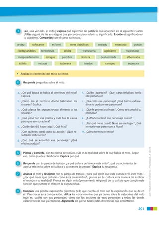 3      Lee, una vez más, el mito y explica qué significan las palabras que aparecen en el siguiente cuadro.
       Utiliza...