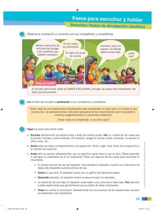Pasos para escuchar y hablar
                                                                   Escuchar: Textos de divulg...